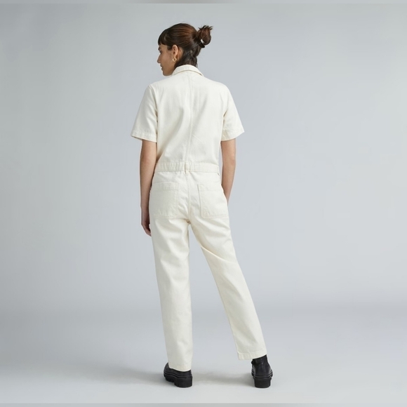 EVERLANE The Short Sleeve Denim Overall In Seeded Ecru Size 6 - Picture 13 of 15